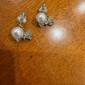 Pearl and Rhinestone Bow Earrings